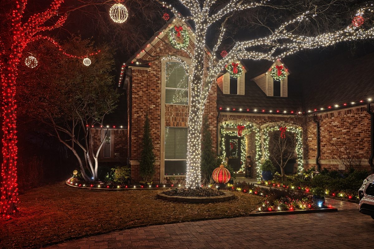 Elegant holiday outdoor lighting for a premium Dallas-area residence