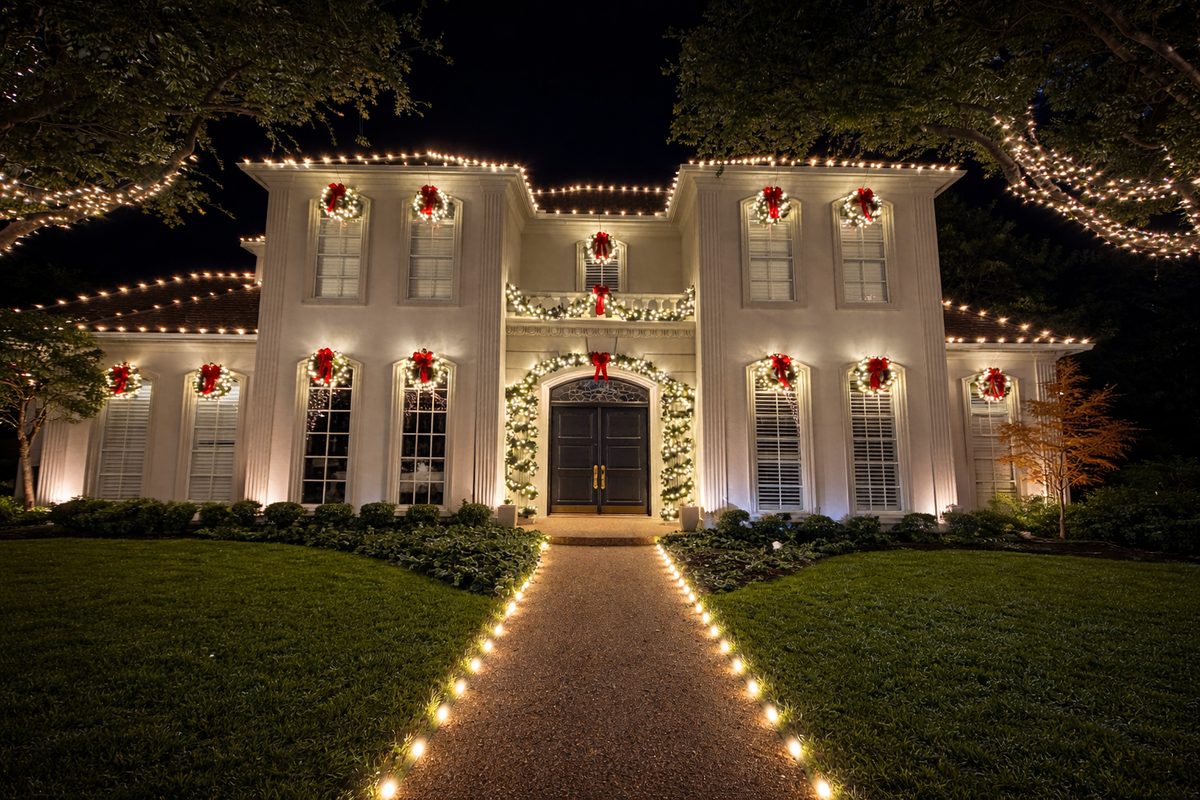 Drive and tree lighting on a luxury Dallas-area home