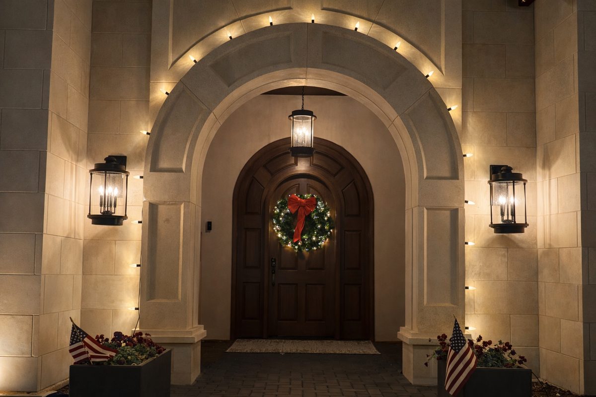 Day-to-night ready architectural lighting on modern luxury elevations